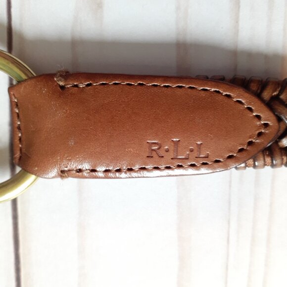 LRL Braided Leather Stretch Belt with Gold Toggle Closure/Buckle Brown Size M - Picture 10 of 15